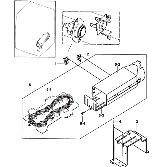Heater Assembly Diagram and Parts List for DV337AEG XAA-00 Samsung Dryer