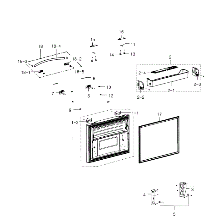 Freezer Door Diagram and Parts List for RFG293HARS XAA-03 Samsung Refrigerator