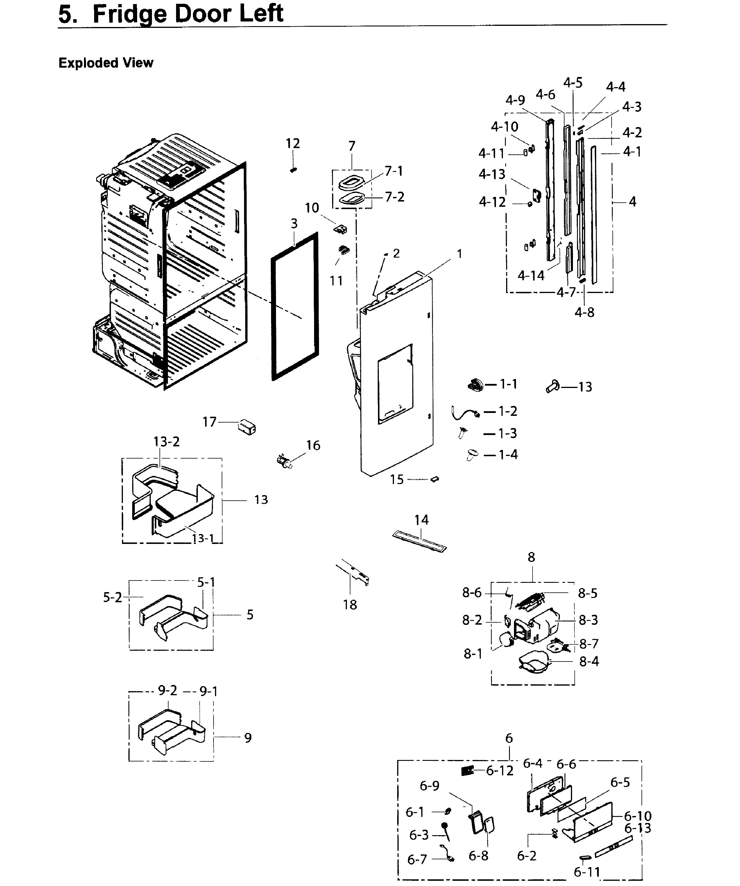 Fridge Door L Diagram and Parts List for RF26J7500WW AA-0002 Samsung Refrigerator