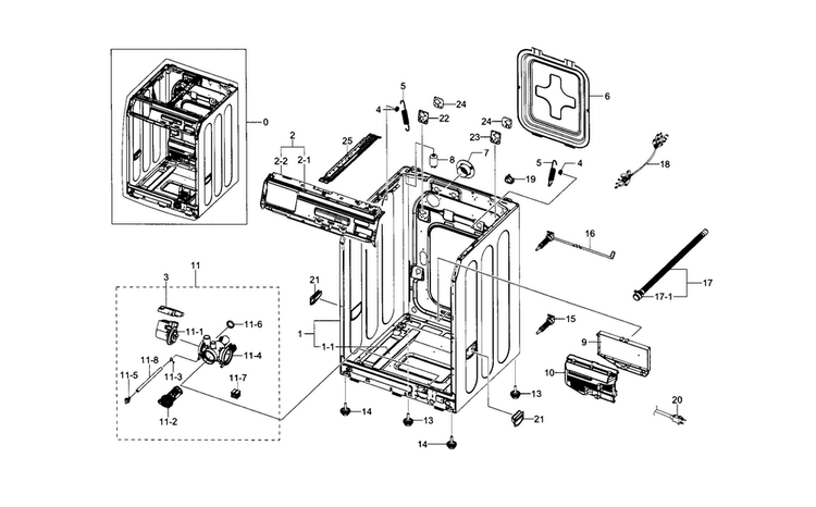 Frame & Cover Parts Diagram and Parts List for WF330ANB XAA-0007 Samsung Washer