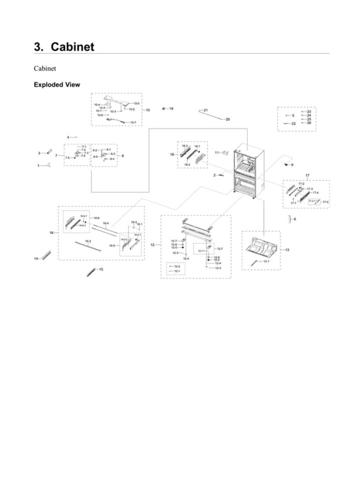 Cabinet 1 Diagram and Parts List for RF24R7201SR AA-04 Samsung Refrigerator