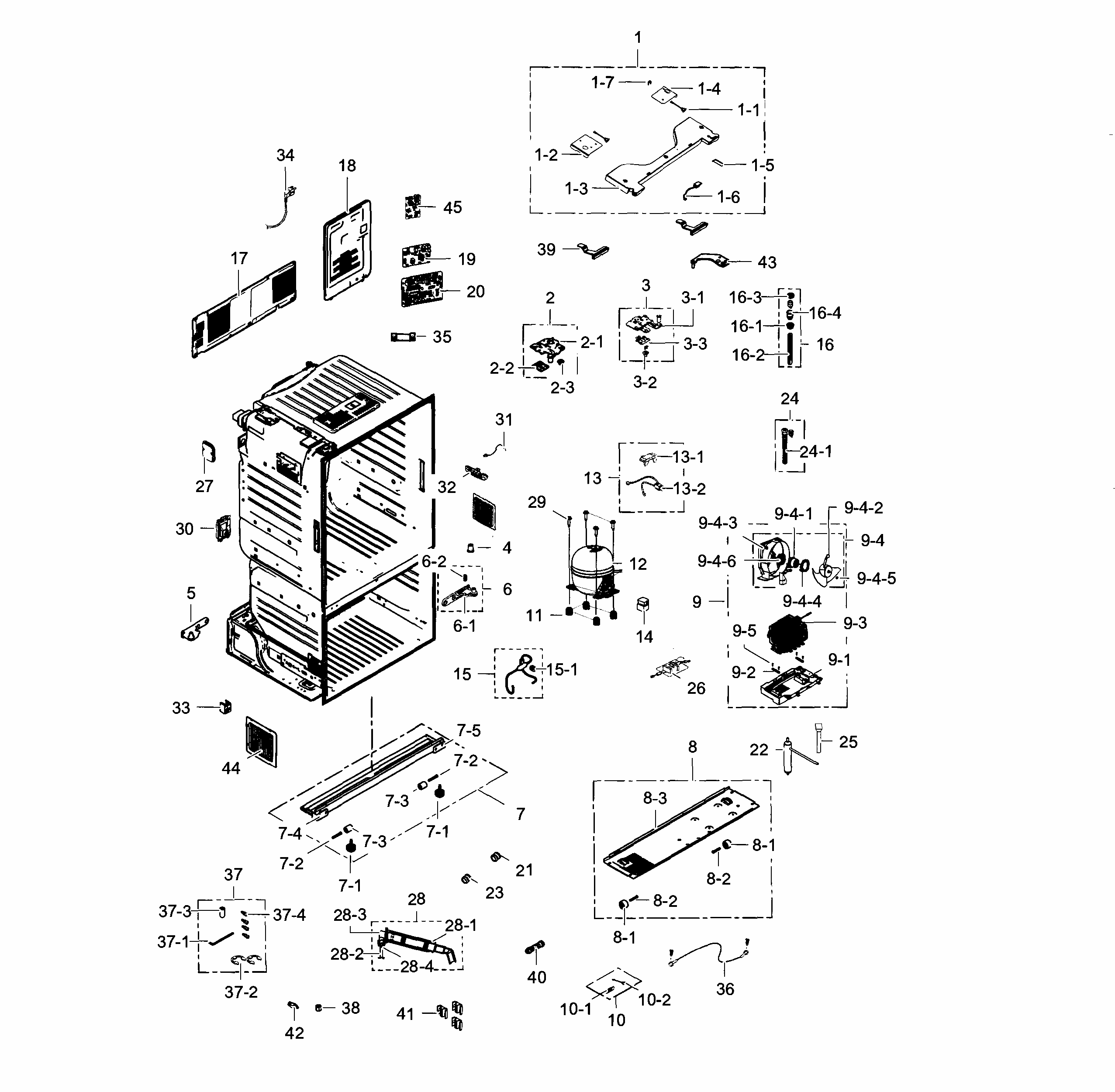 Cabinet Diagram and Parts List for RF30HDEDTSR AA-0004 Samsung Refrigerator