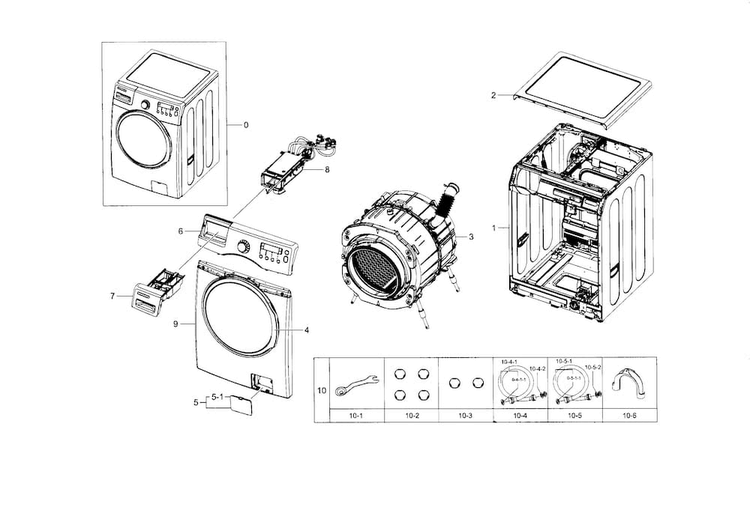 Main Assy Diagram and Parts List for WF330ANW XAA-0000 Samsung Washer