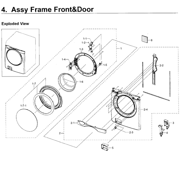 Frame Front & Door Diagram and Parts List for WF419AAW XAA-0003 Samsung Washer