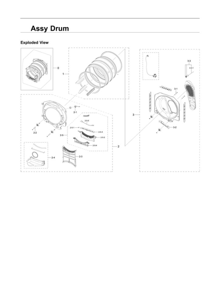 Drum Assembly Diagram and Parts List for DVE45R6300V A3-00 Samsung Dryer
