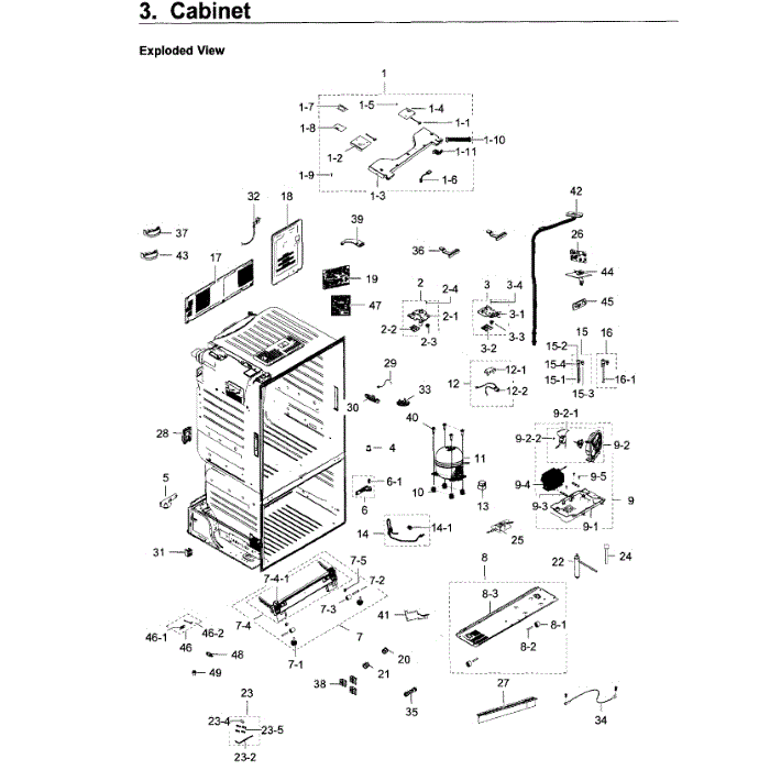 Cabinet Diagram and Parts List for RF23HTEDBSR AA-08 Samsung Refrigerator