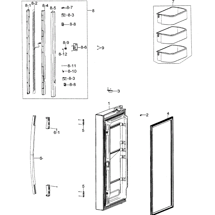Left Door Diagram and Parts List for RF266AZBP XAA-00 Samsung Refrigerator
