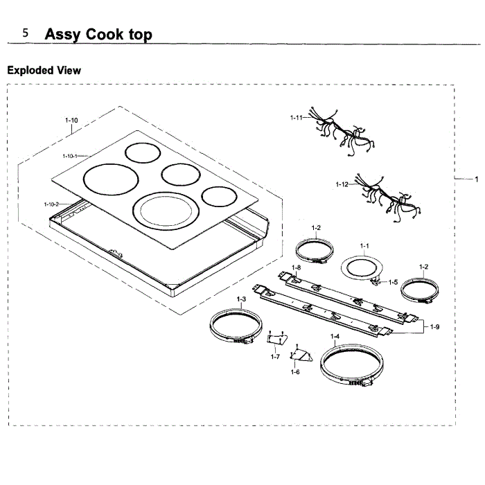 Cooktop Diagram and Parts List for NE59K3310SS AA-00 Samsung Range