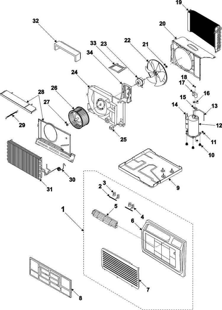 Chassis Assembly Diagram and Parts List for AW1203B XAA Samsung Air Conditioner