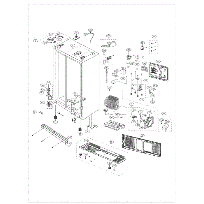 Cabinet Diagram and Parts List for RS261MDRS XAA-01 Samsung Refrigerator