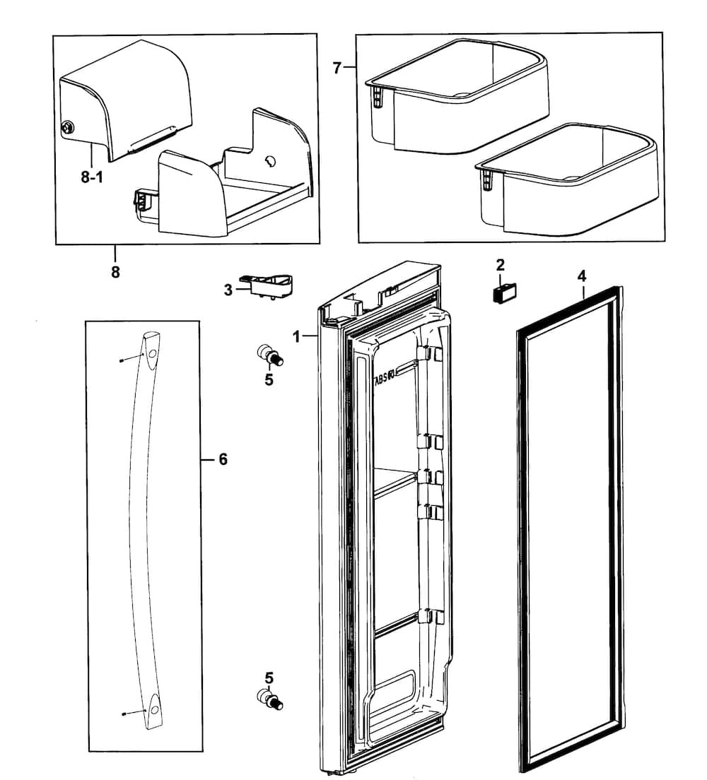 Door Right Diagram and Parts List for RF263AEPN XAA-0000 Samsung Refrigerator