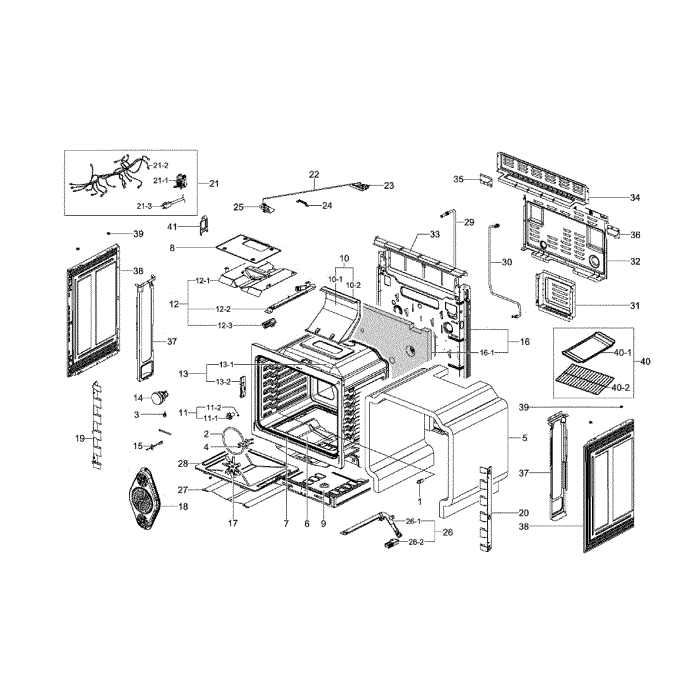 Cavity Assembly Diagram and Parts List for NX58F5700WS AA-00 Samsung Range