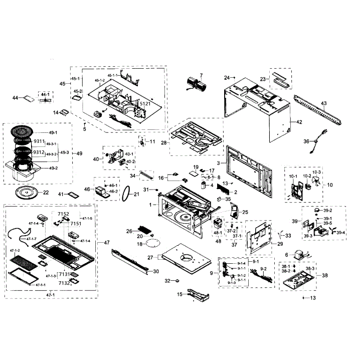 Main Section Diagram and Parts List for MC17F808KDT AA-01 Samsung Microwave Oven Combo