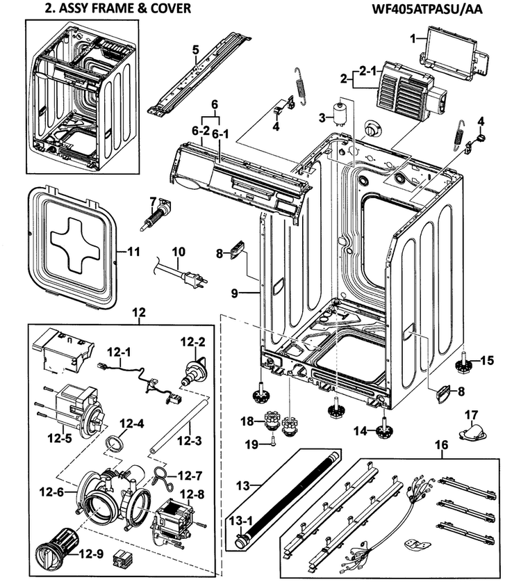 Cabinet Diagram and Parts List for WF405ATPASU AA-0000 Samsung Washer