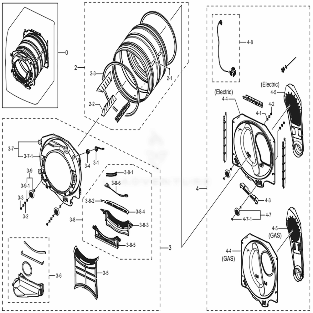 Assembly Drum Diagram and Parts List for DVG45N5300W (A3)(0000) Samsung Dryer
