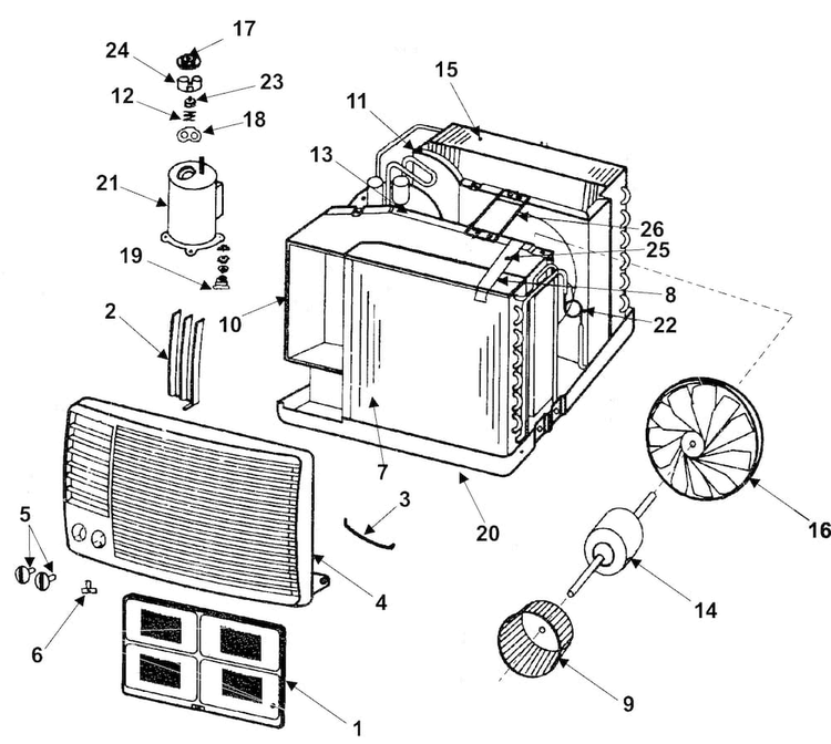 Chassis Assembly Diagram and Parts List for AW0519 XAA Samsung Air Conditioner