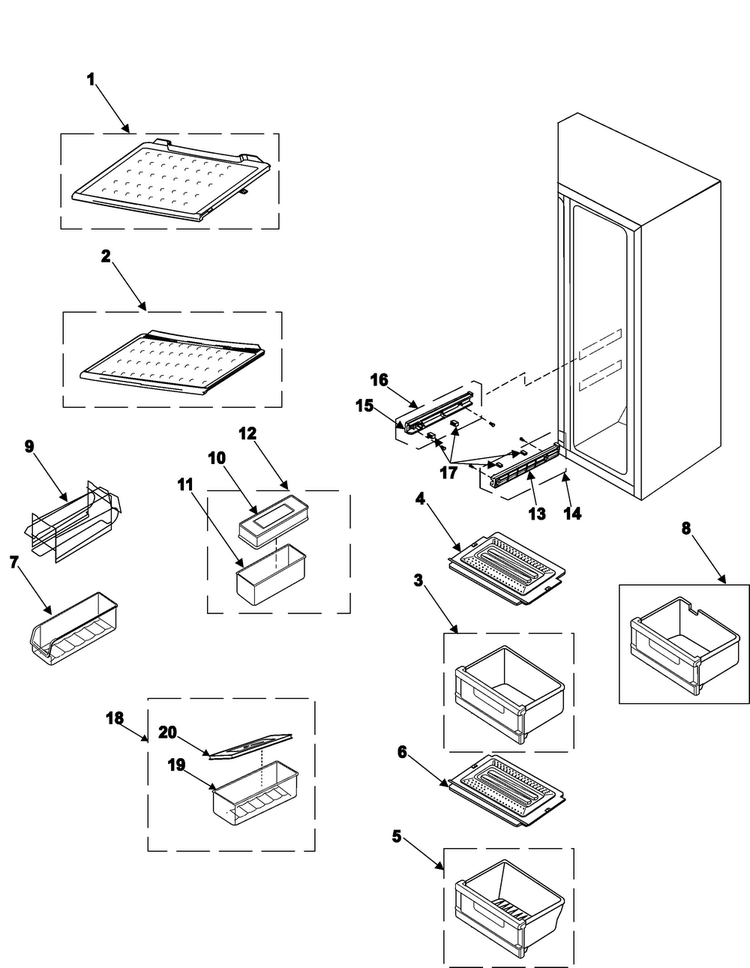 Refrigerator Shelves Diagram and Parts List for RS2644SW XAA Samsung Refrigerator