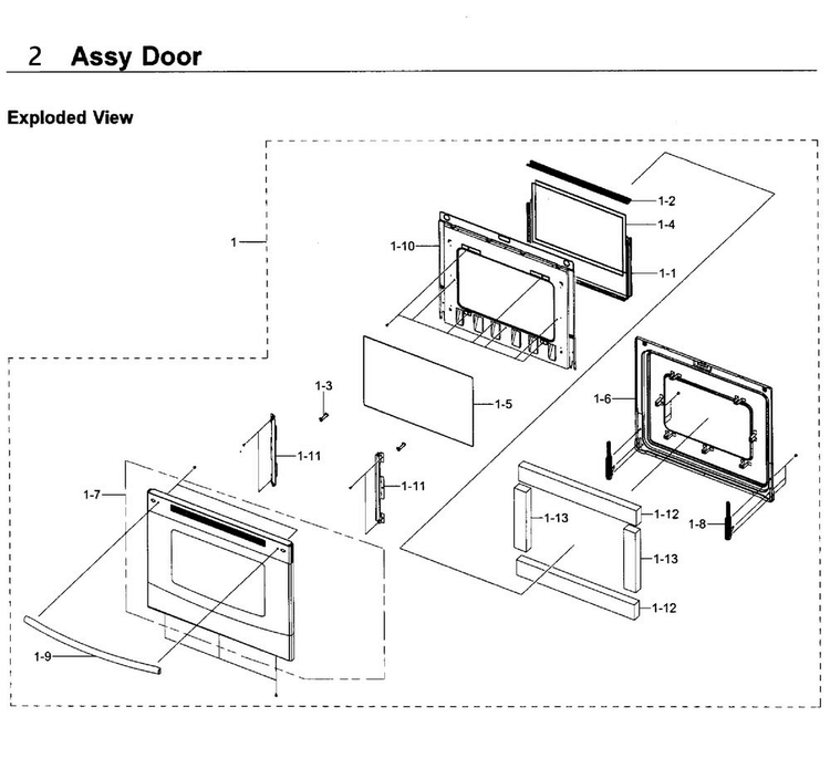 Door Diagram and Parts List for NE59J3420SB AA-0005 Samsung Range