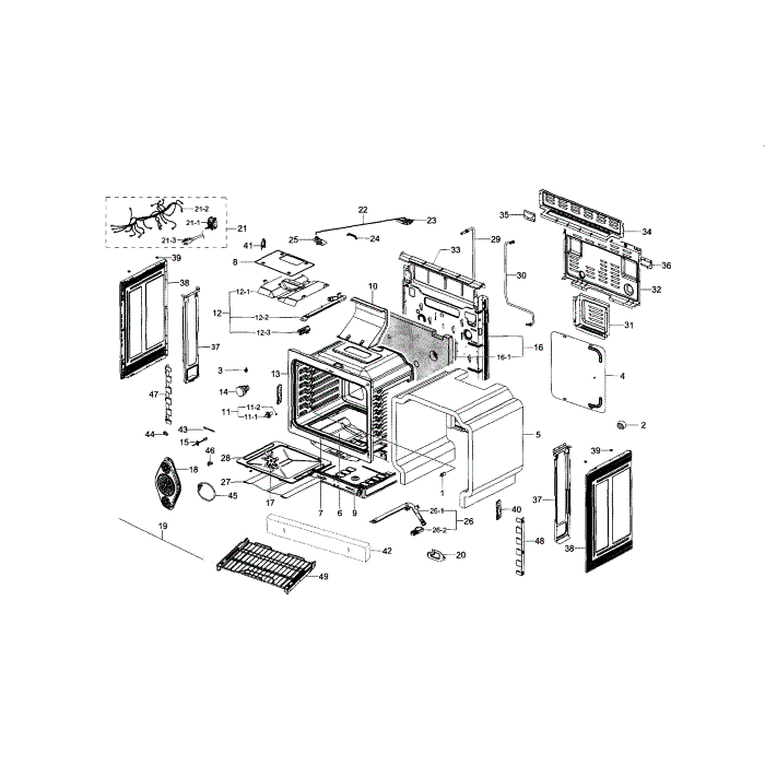 Main Assembly Diagram and Parts List for NX58H5650WS AA-01 Samsung Range