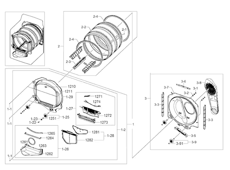 Drum Assy Diagram and Parts List for DV400EWHDWR AA-0000 Samsung Dryer
