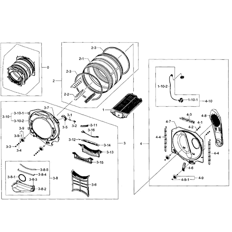 Drum Assy Diagram and Parts List for DV435GTGJWR A1-0001 Samsung Dryer