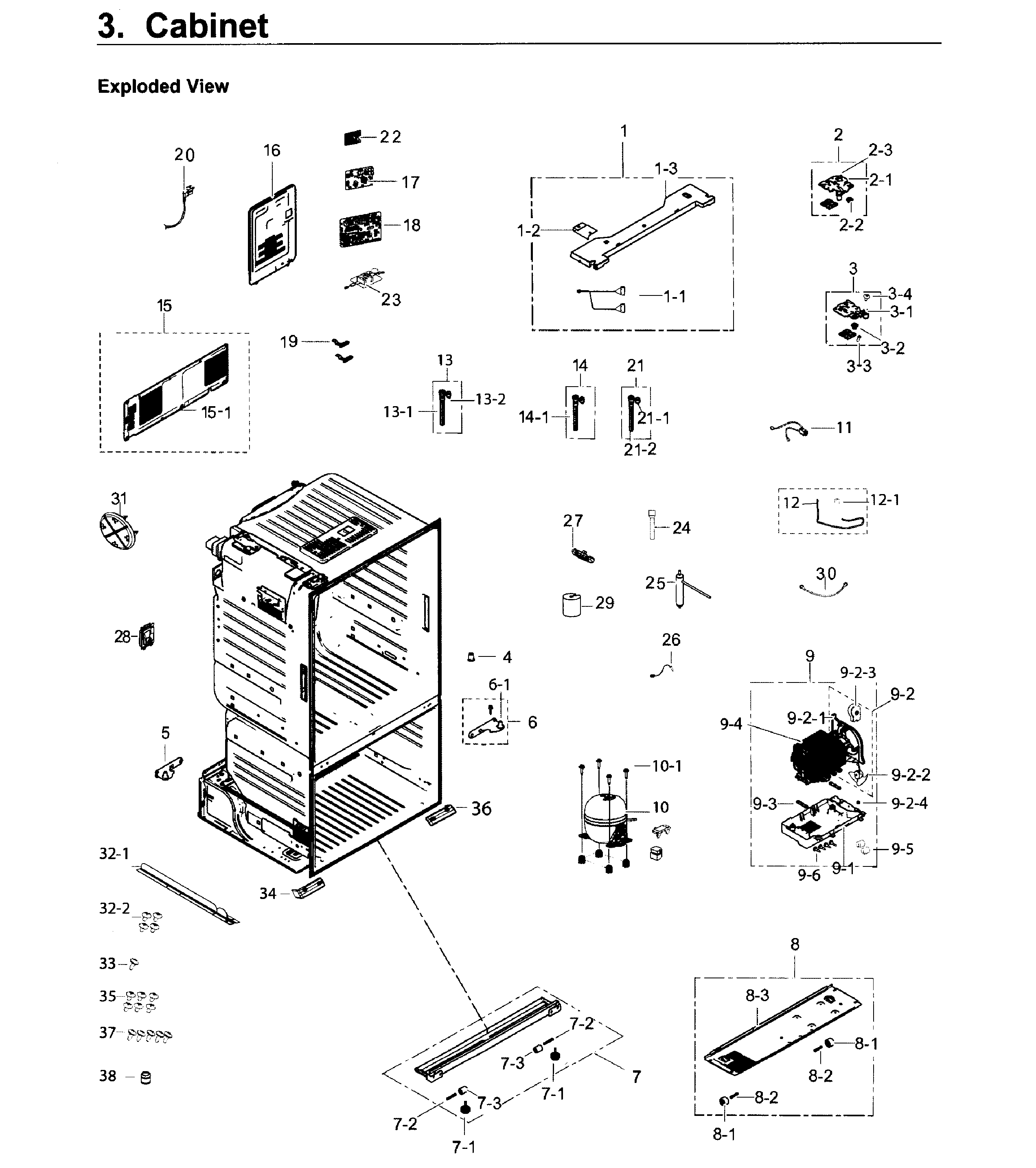 Cabinet Diagram and Parts List for RF26J7500BC AA-0001 Samsung Refrigerator