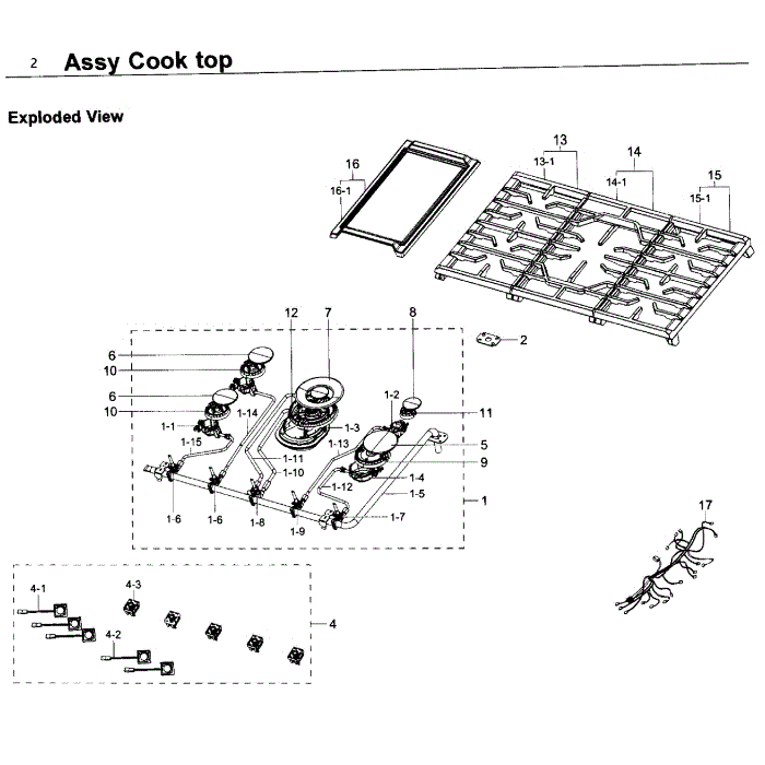 Cooktop Diagram and Parts List for NA30K6550TS AA-00 Samsung Cooktop