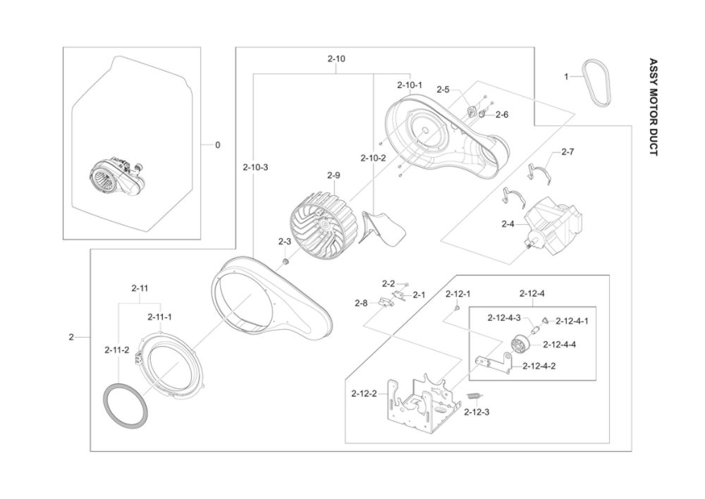 Motor Duct Assembly Diagram and Parts List for DV45K7100EW A3-00 Samsung Dryer