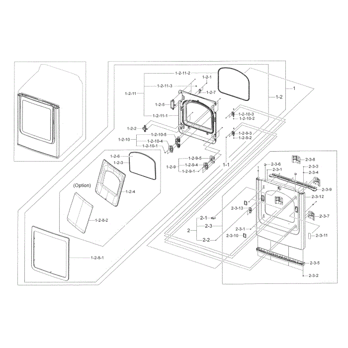 Frame Front And Door Diagram and Parts List for DV45K7600GW A3-00 Samsung Dryer