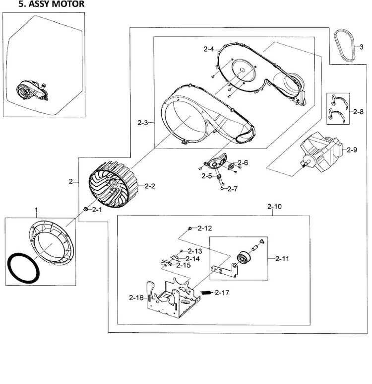 Motor Assy Diagram and Parts List for DV448AGW XAA-0001 Samsung Dryer