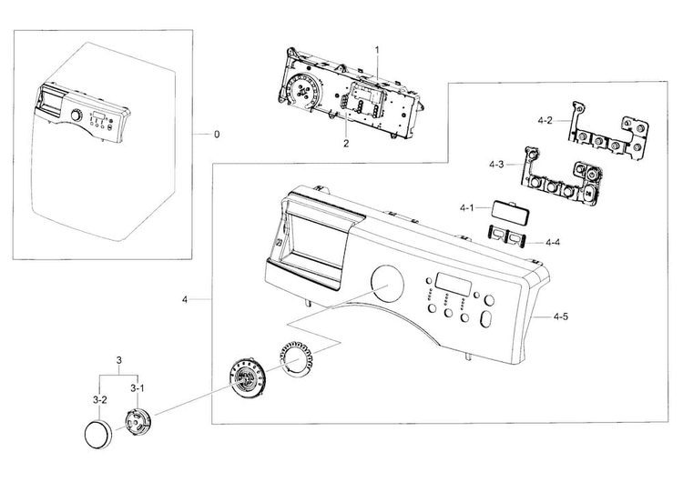 Control Panel Diagram and Parts List for WF36J4000AW A2-0000 Samsung Washer