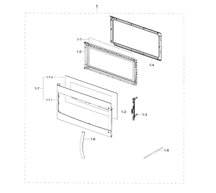 Door Diagram and Parts List for ME18H704SFS AA-0001 Samsung Microwave