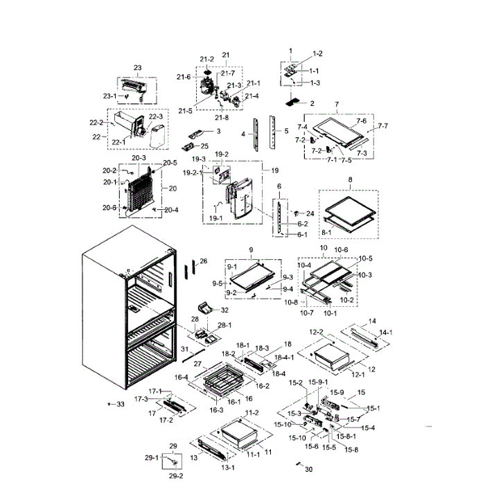 Fridge Diagram and Parts List for RF31FMEDBBC AA-05 Samsung Refrigerator