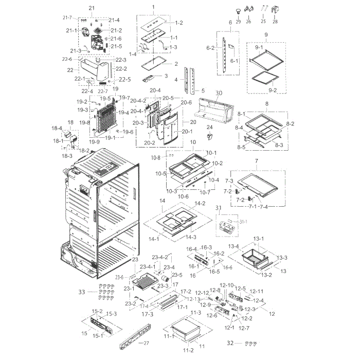 Fridge Diagram and Parts List for RF263BEAEBC AA-02 Samsung Refrigerator