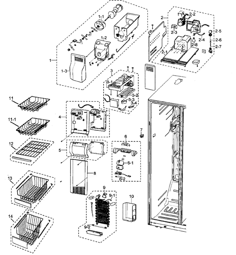 Freezer Diagram and Parts List for RS2630WW XAA Samsung Refrigerator