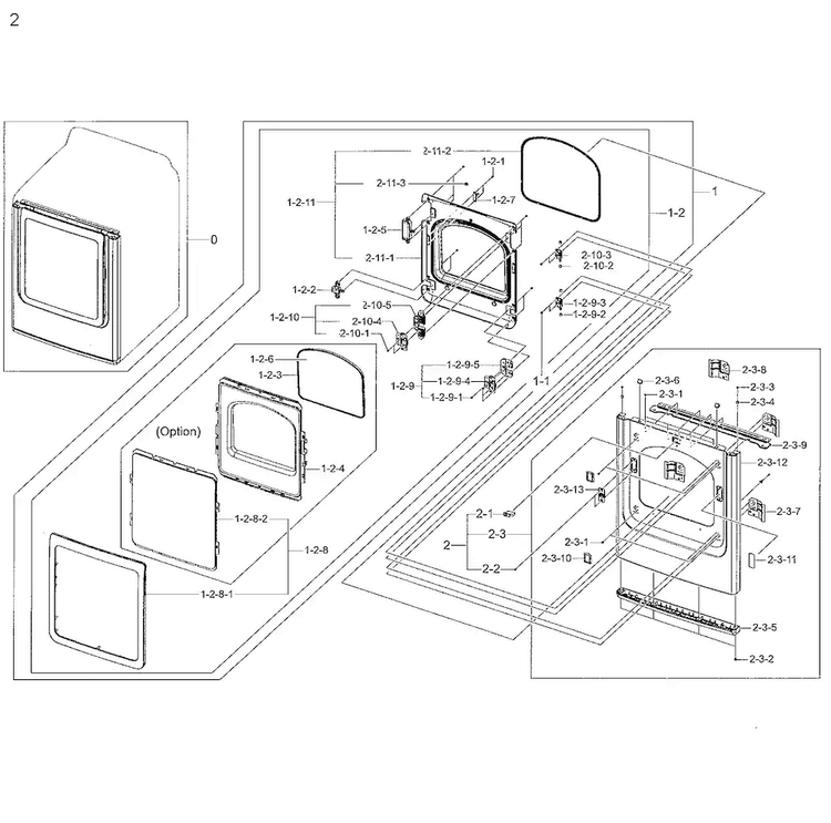 Frame Front & Door Diagram and Parts List for DV48H7400EW A2-0002 Samsung Dryer