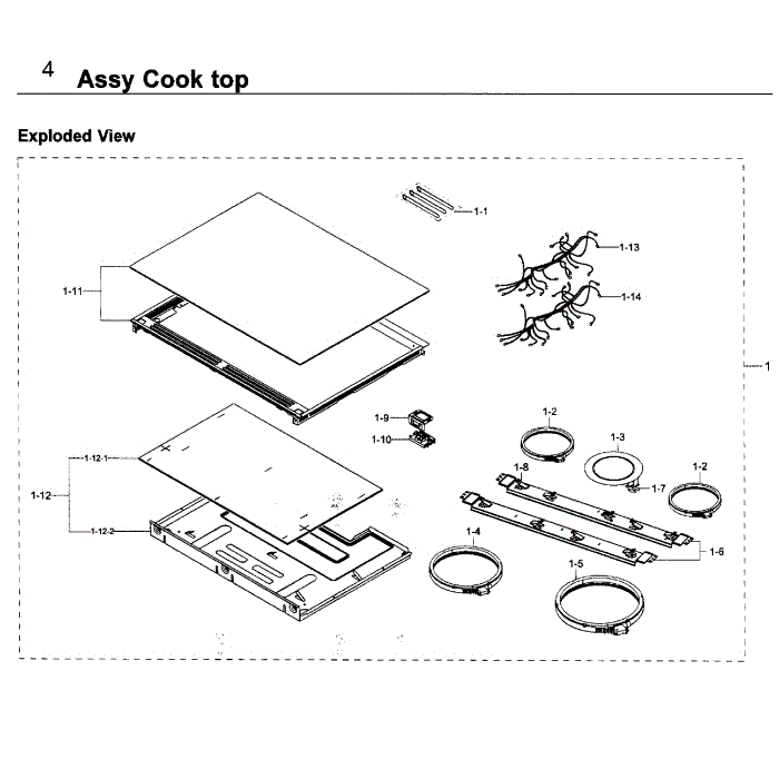 Cooktop Diagram and Parts List for NE58K9500SG AA-00 Samsung Range