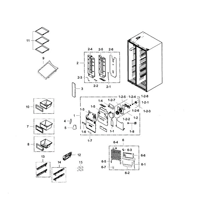 Refrigerator Diagram and Parts List for RS25H5111WW AA-00 Samsung Refrigerator