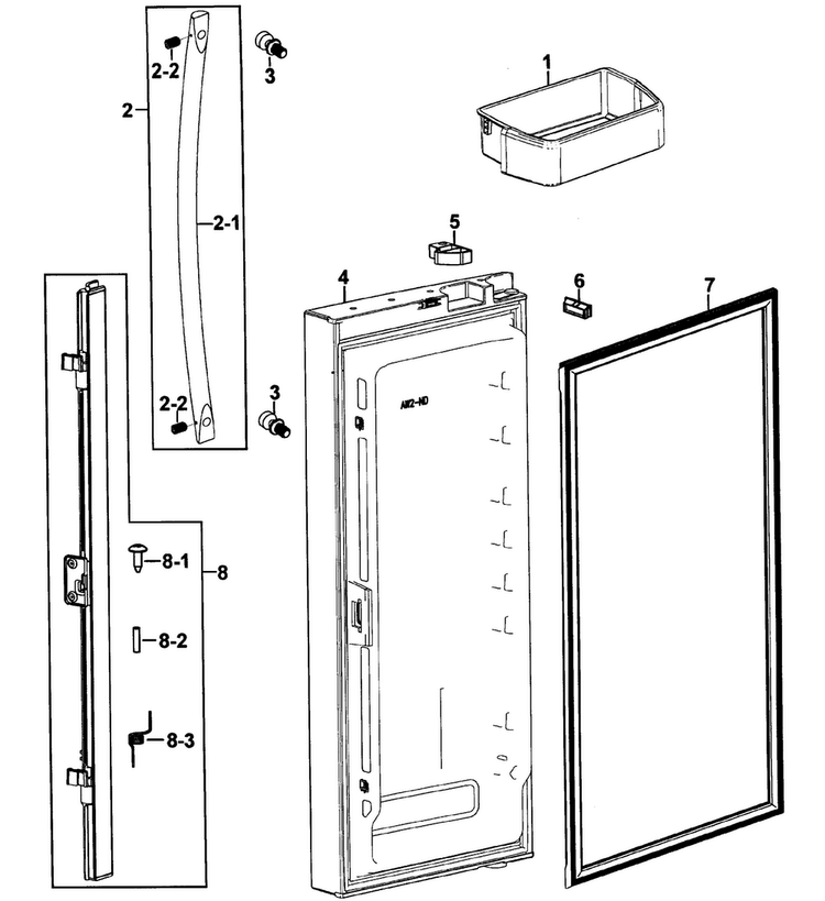 Left Door Diagram and Parts List for RFG293HABP XAA-0000 Samsung Refrigerator