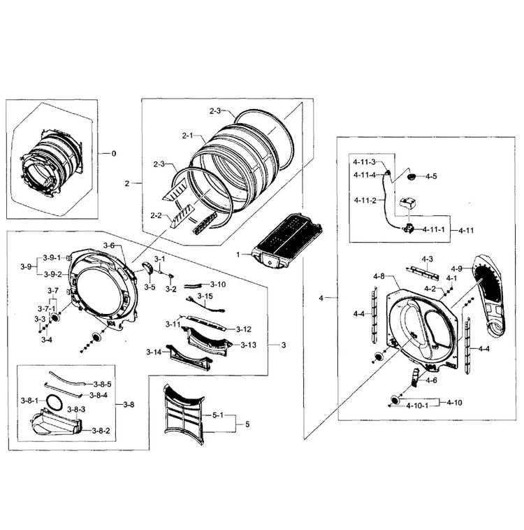 Drum Assy Diagram and Parts List for DV431AEP XAA-0002 Samsung Dryer
