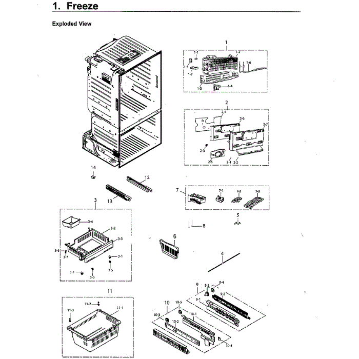 Freezer Diagram and Parts List for RF220NCTASG AA-00 Samsung Refrigerator
