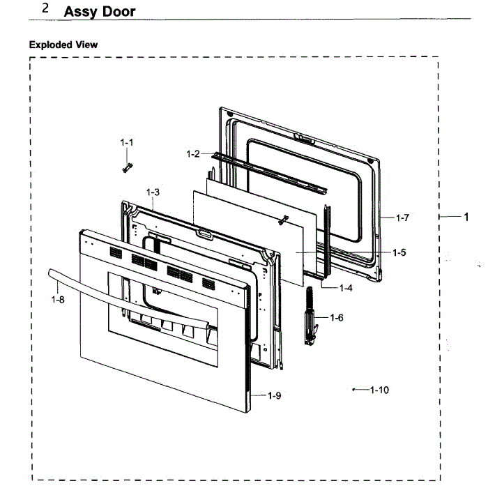 Door Diagram and Parts List for NX58K3310SW AA-00 Samsung Range