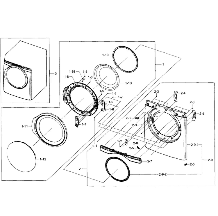 Front/door Assy Diagram and Parts List for DV393ETPAWR A1-0000 Samsung Dryer