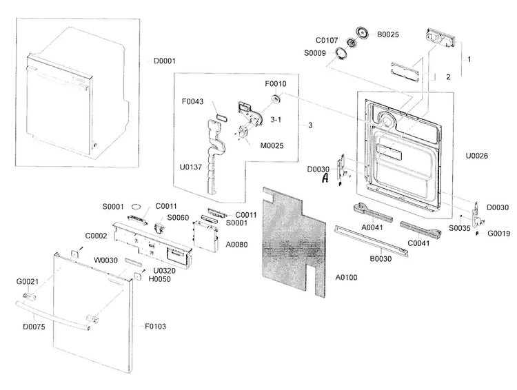 Door Assy Diagram and Parts List for DMR77LHS XAA-0000 Samsung Dishwasher