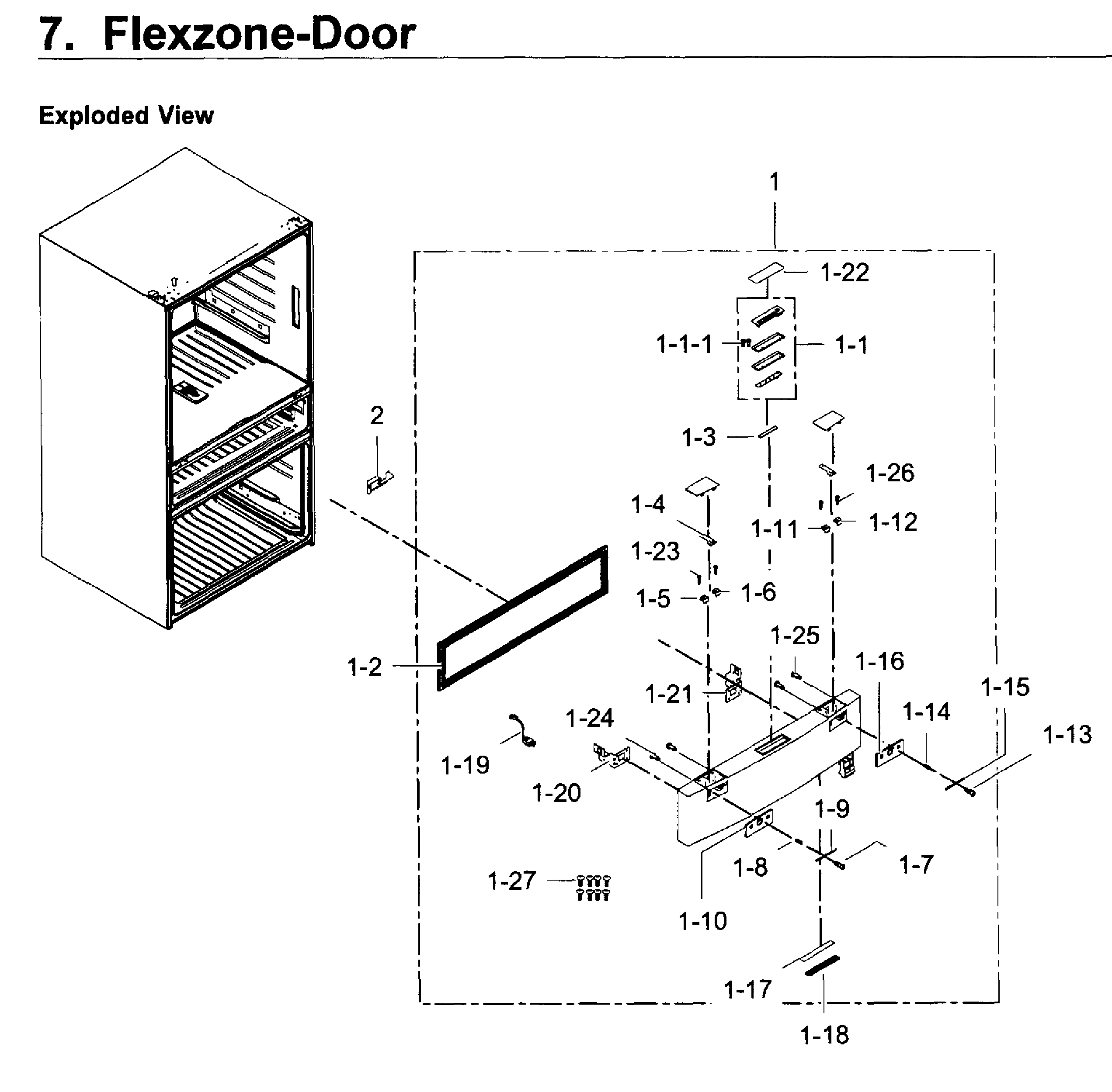 Flexzone Diagram and Parts List for RF22KREDBSG AA-0002 Samsung Refrigerator