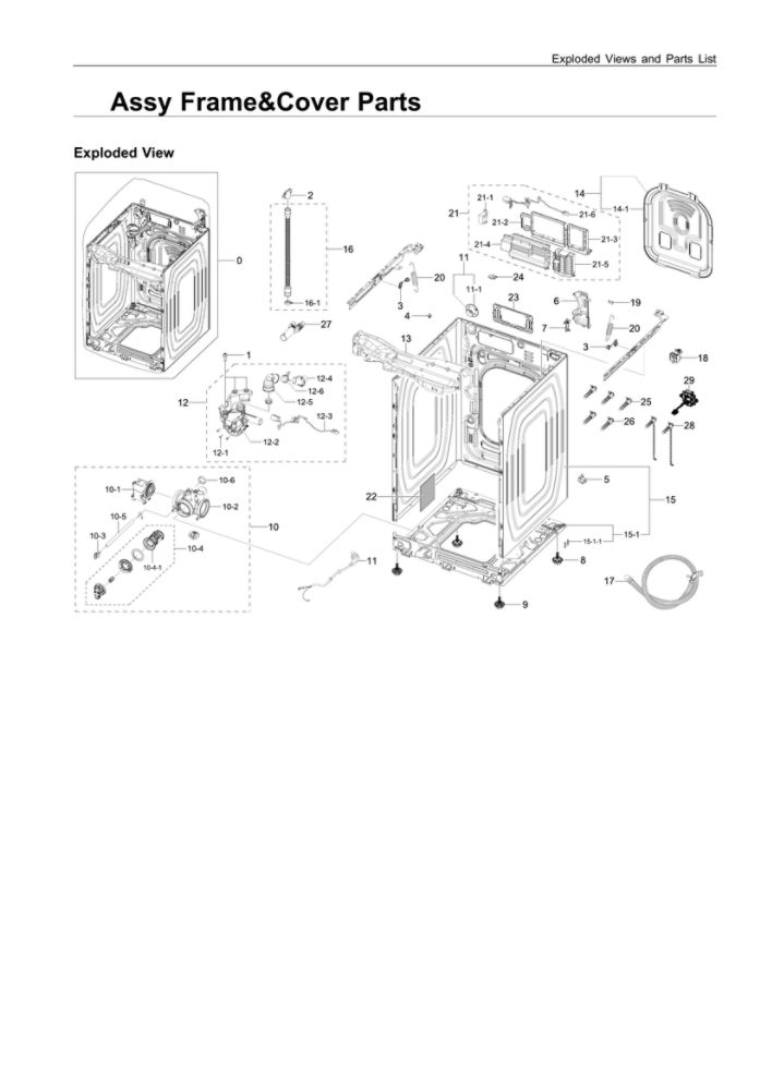 Frame And Cover Assembly Diagram and Parts List for WV55M9600AV A5-03 Samsung Washer