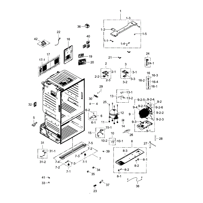 Cabinet Diagram and Parts List for RF263BEAEWW AA-02 Samsung Refrigerator