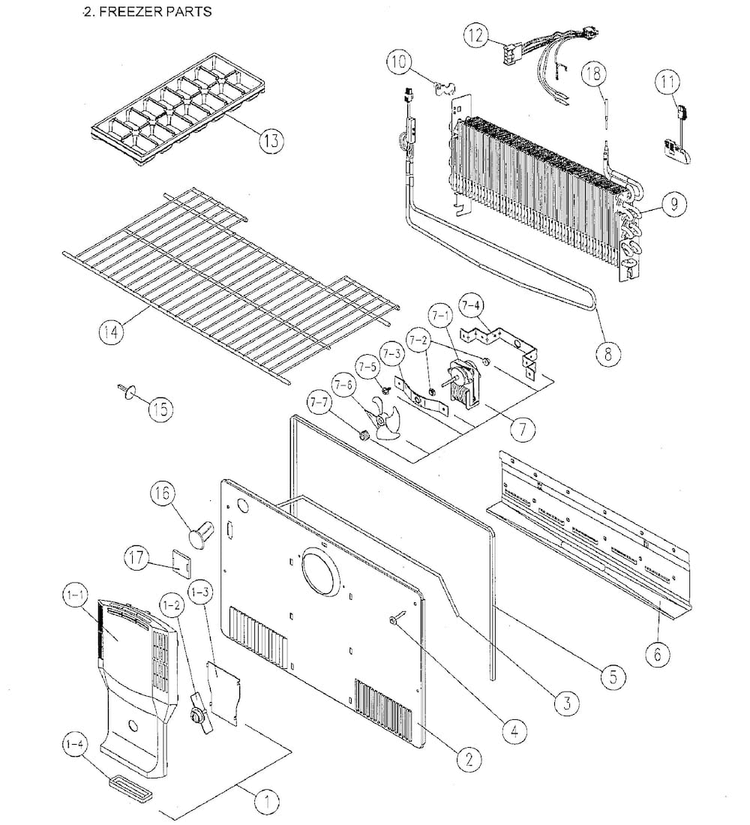 Freezer Parts Diagram and Parts List for 11171212610  Kenmore Refrigerator