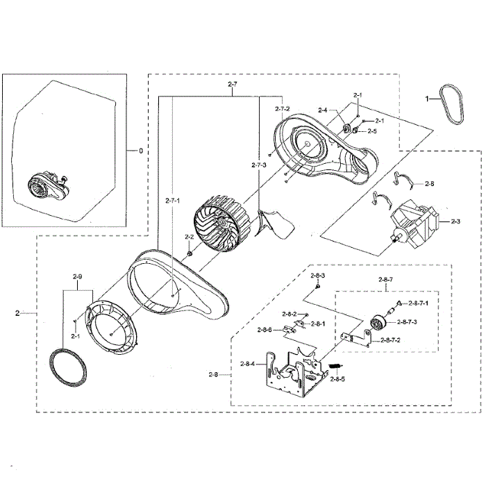 Motor Duct Diagram and Parts List for DV42H5000EW A3-01 Samsung Dryer