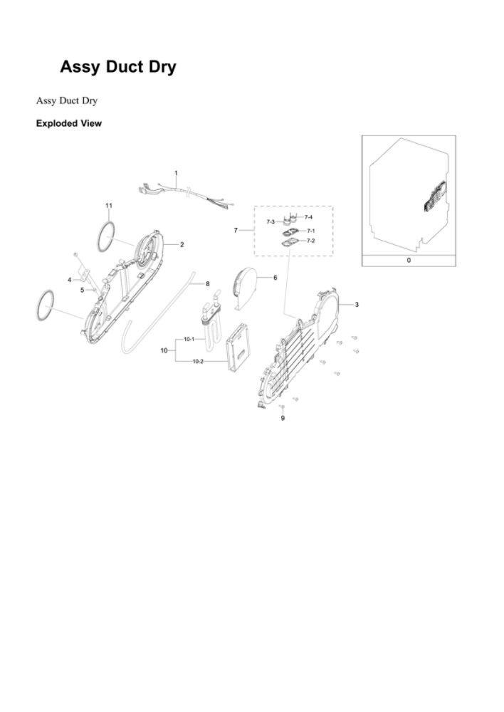 Dry Duct Assembly Diagram and Parts List for DW80B7070US AA-00 Samsung Dishwasher